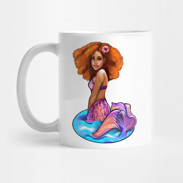 Amber the black mermaid princess rainbow coloured colored fins, afro hair brown skin African American mermaids by Artonmytee